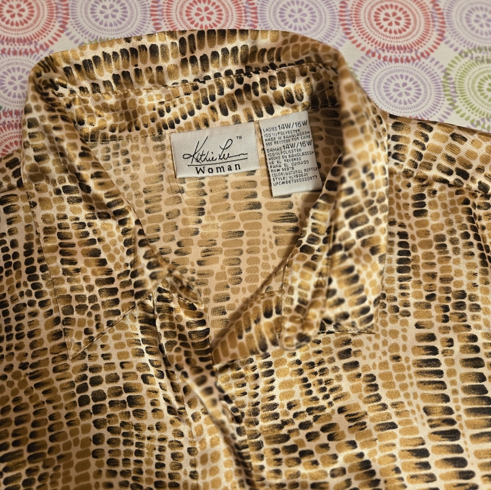 Vintage Kathie Lee Collection Blouse - Snake Print -  Metallic - Size 14W/16W